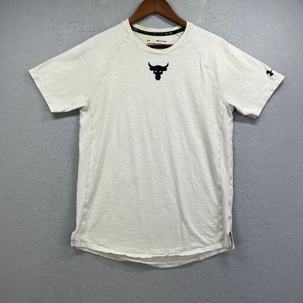 Under Armour Project Rock Short Sleeve T Shirt Mens S White Brahma Bull Training